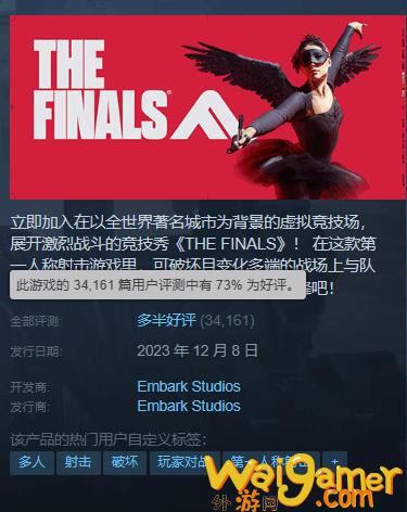 《The  Finals》Steam升至多半好评 玩家峰值高达24万